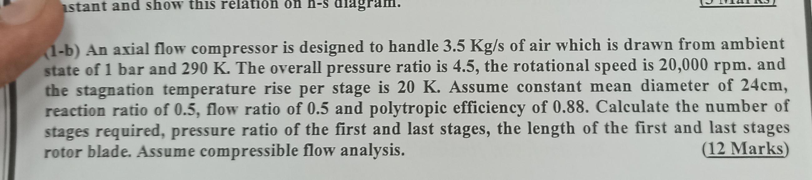 Solved (1-b) An axial flow compressor is designed to handle | Chegg.com