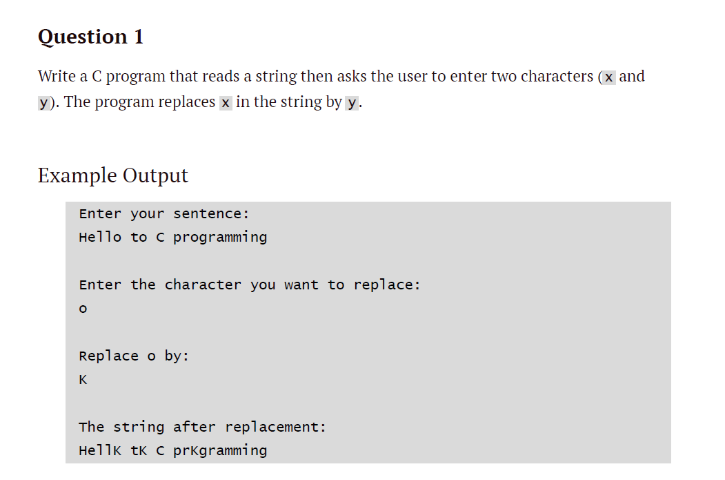 Solved Question 1 Write a C program that reads a string then | Chegg.com