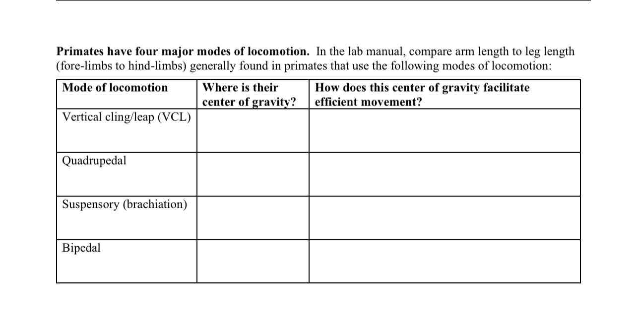 Primates have four major modes of In the
