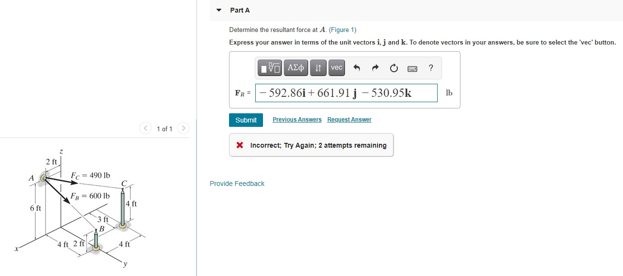 Solved Part A Determine the resultant force at A. (Figure 1) | Chegg.com