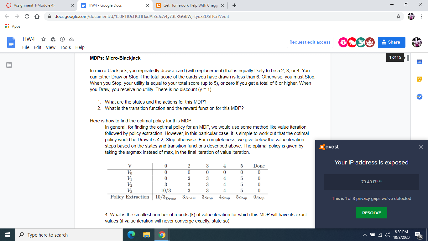 Assignment (Module 4) HW4 - Google Docs х C Get | Chegg.com