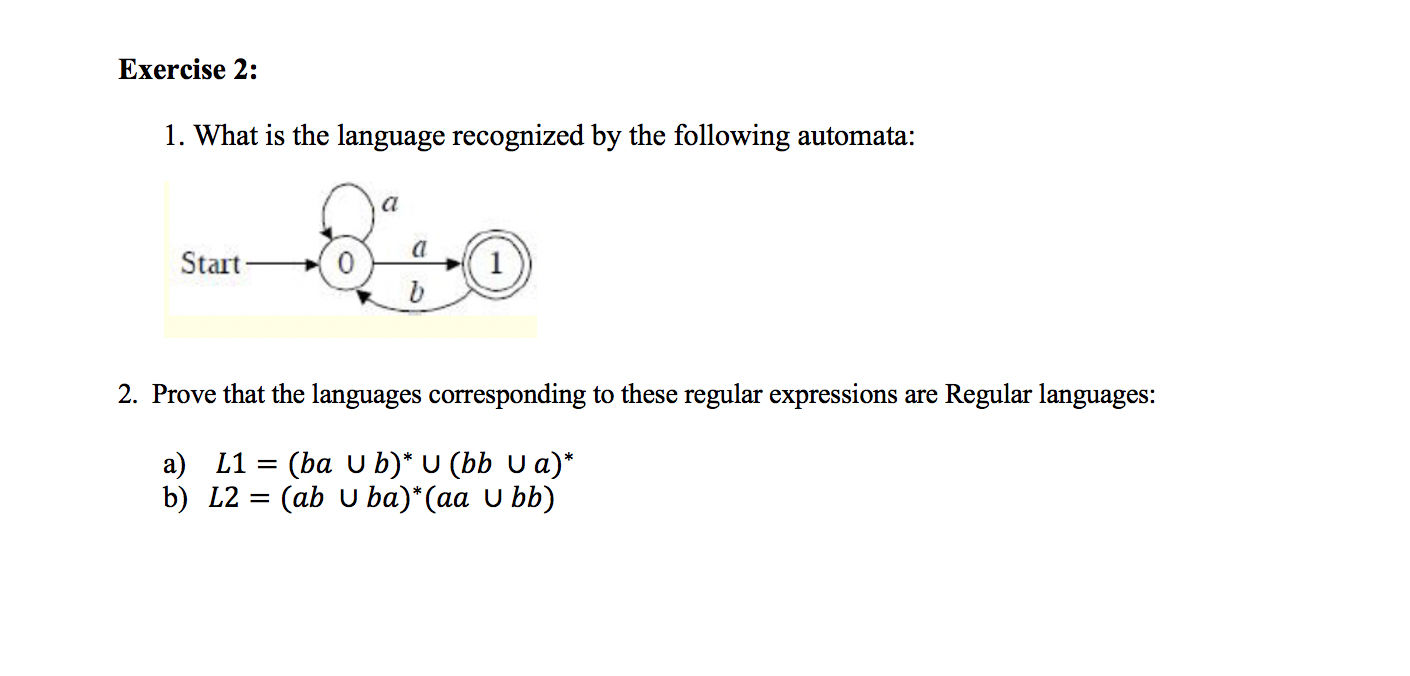 Solved Exercise 2: 1. What Is The Language Recognized By The | Chegg.com