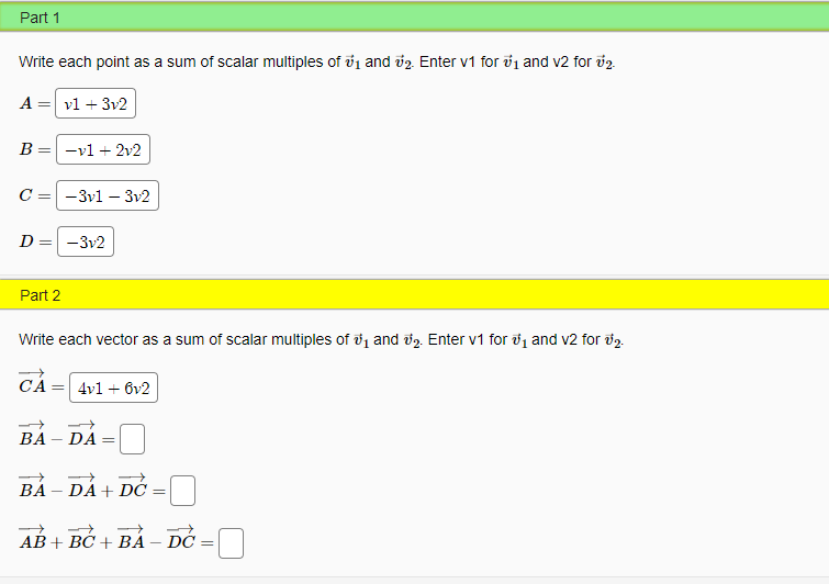 Solved Part 1 Write each point as a sum of scalar multiples | Chegg.com