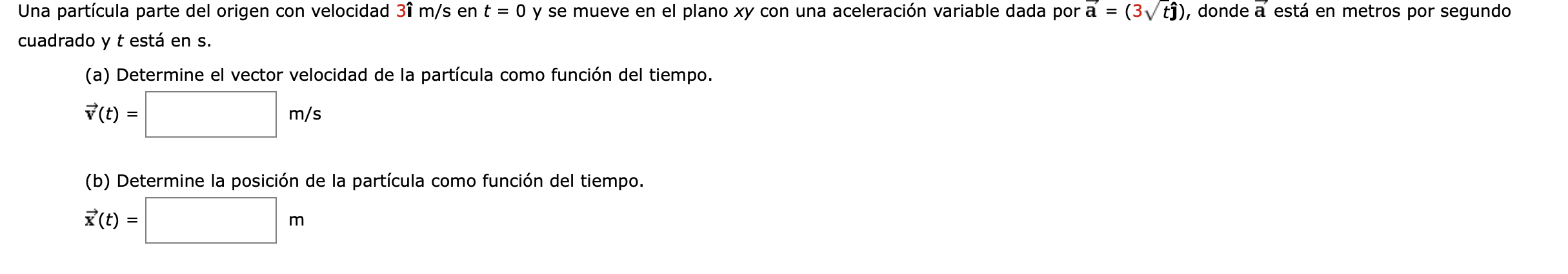 Solved A particle starts from the origin with velocity 3î m | Chegg.com