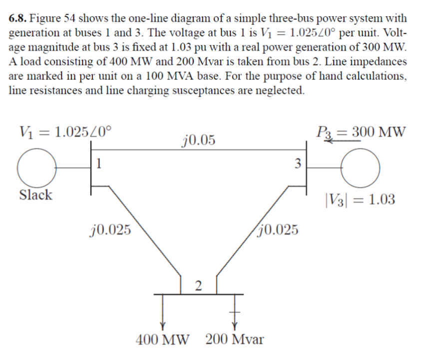 Solved 6.8. Figure 54 shows the one-line diagram of a simple | Chegg.com