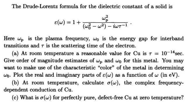 Solved The Drude-Lorentz formula for the dielectric constant