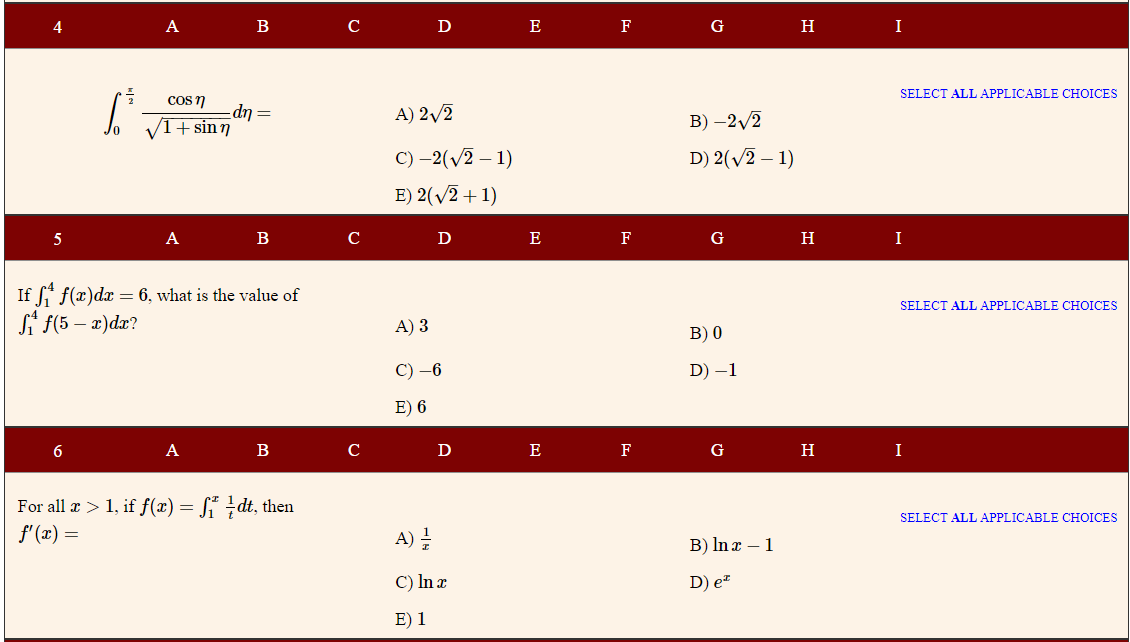 Solved 4 A B с D E F G H SELECT ALL APPLICABLE CHOICES COS 7 | Chegg.com