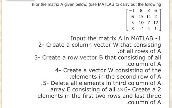 Solved For the matrix A given below use MATLAB to carry Chegg