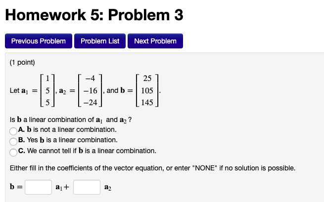 Solved Homework 5: Problem 3 Previous Problem Problem List | Chegg.com