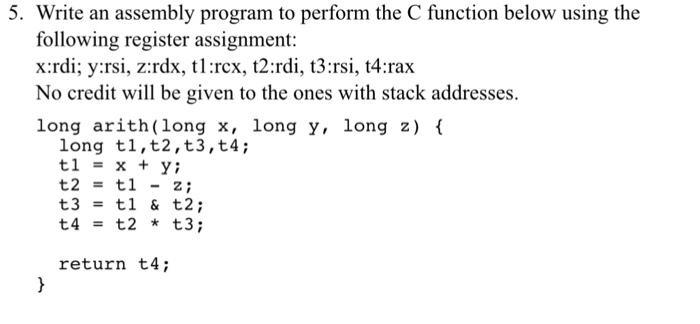 Solved 5. Write an assembly program to perform the C | Chegg.com
