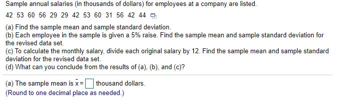 Solved Sample annual salaries in thousands of dollars) for | Chegg.com