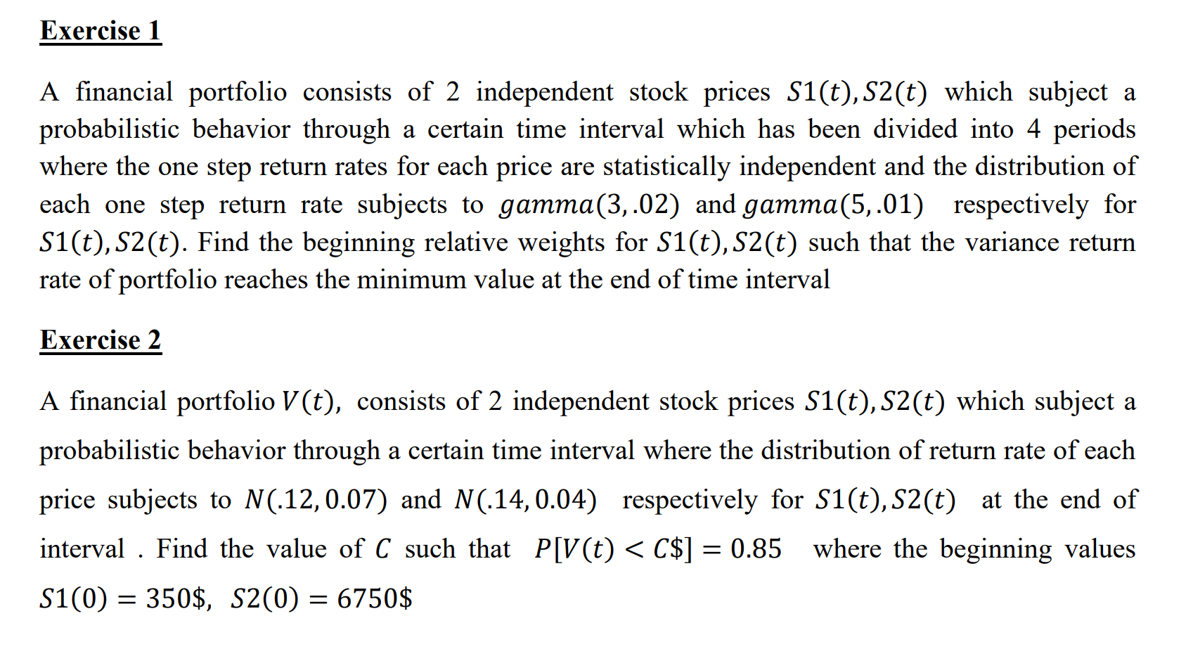 financial statistics assignment answers