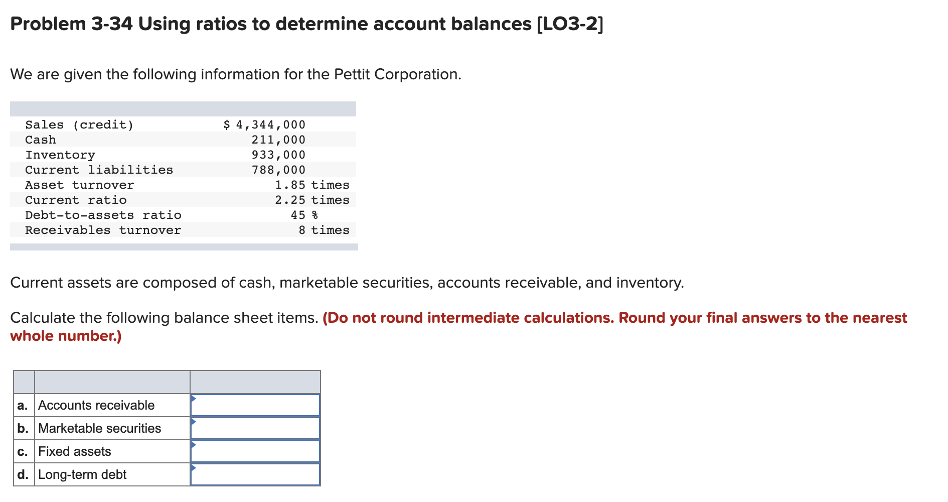 Solved Problem 3-34 Using ratios to determine account | Chegg.com