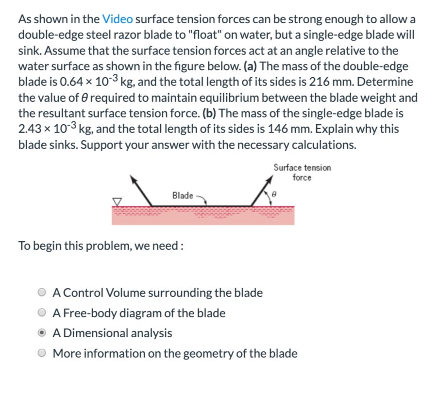 Solved As shown in the Video surface tension forces can be