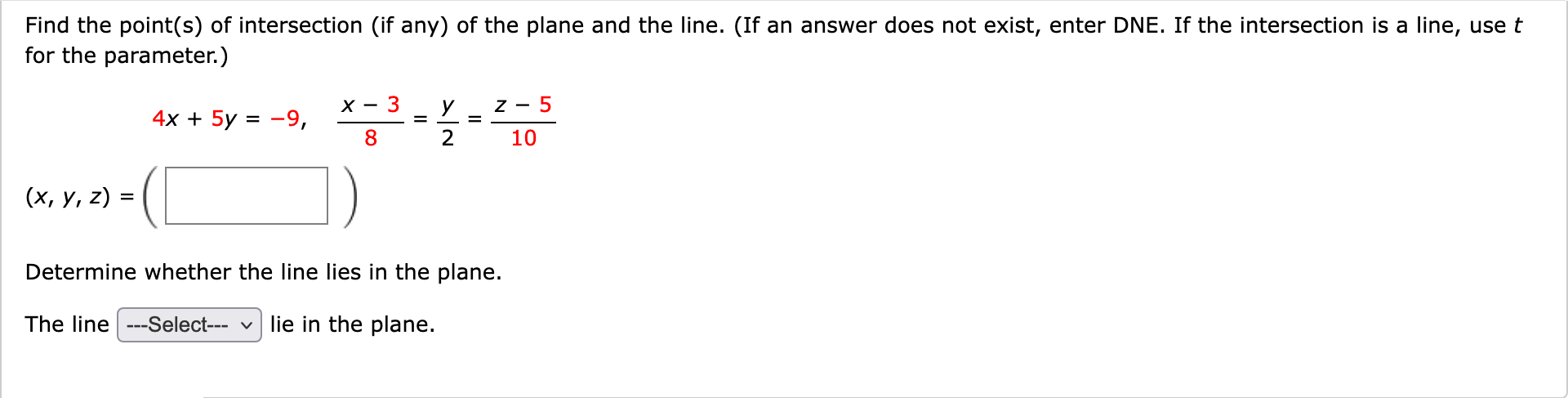 find the intersection point of a line and a plane