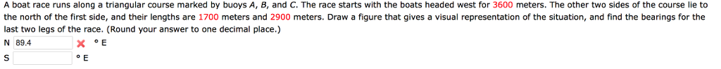 Solved A boat race runs along a triangular course marked by | Chegg.com