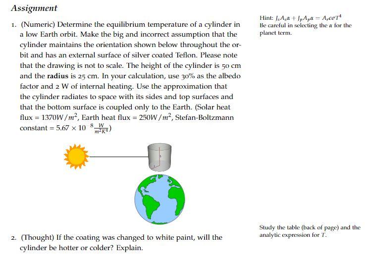 Solved 1. (Numeric) Determine the equilibrium temperature of | Chegg.com