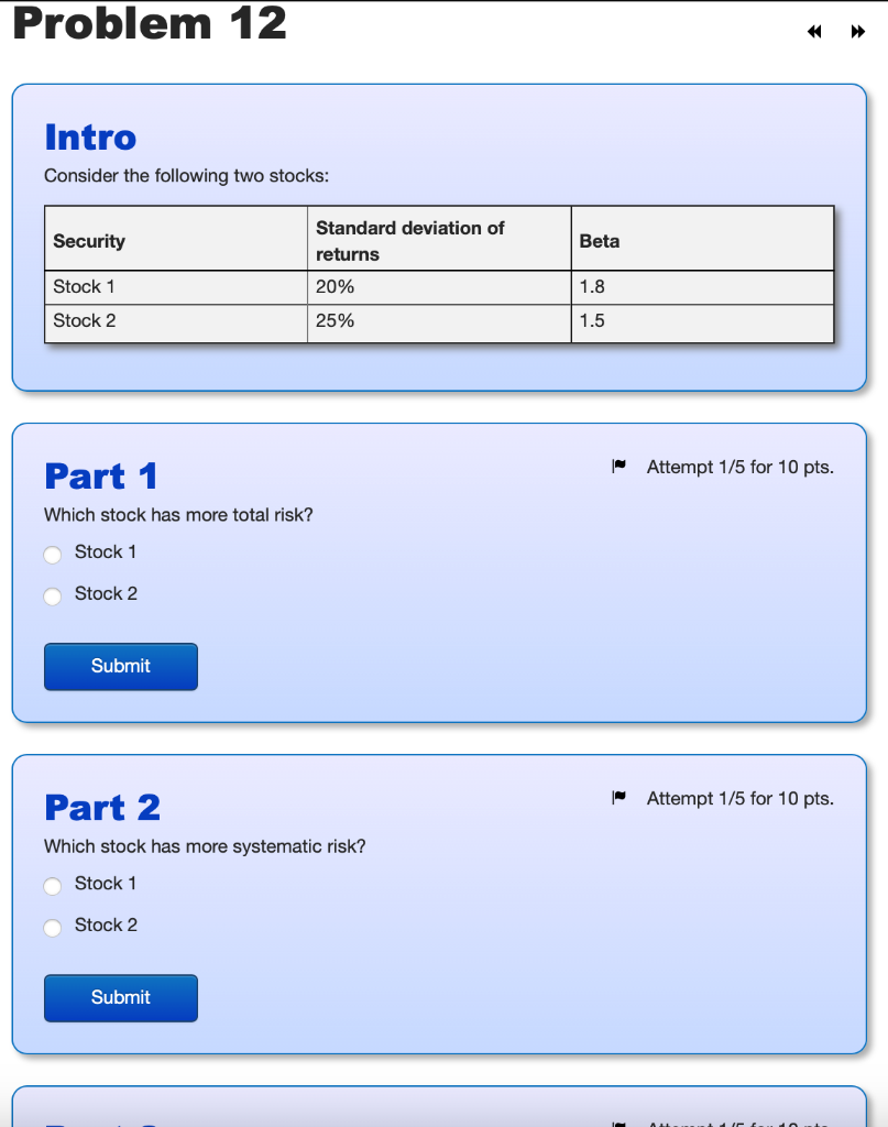 Solved Intro Consider the following two stocks: Part 2 Which | Chegg.com