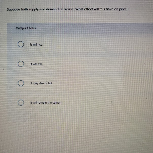 Solved Suppose both supply and demand decrease. What effect