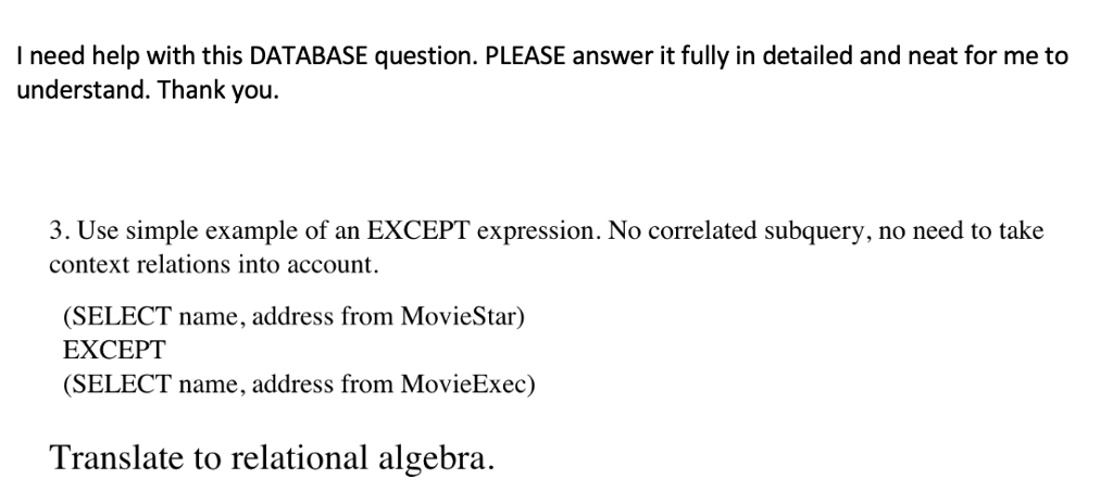 Solved I need help with this DATABASE question. PLEASE | Chegg.com