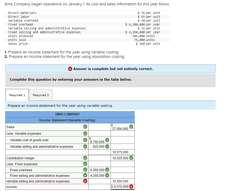 Solved Sims Company began operations on January 1. Its cost | Chegg.com
