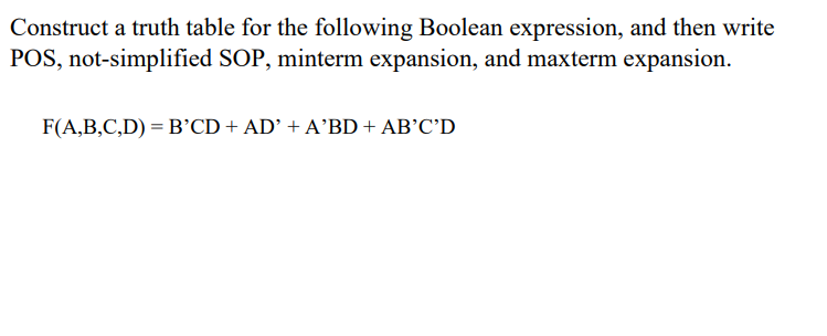 Solved Construct A Truth Table For The Following Boolean | Chegg.com