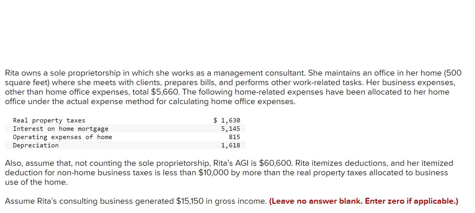 Solved Rita owns a sole proprietorship in which she works as