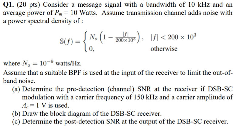 Q1. (20 pts) Consider a message signal with a | Chegg.com