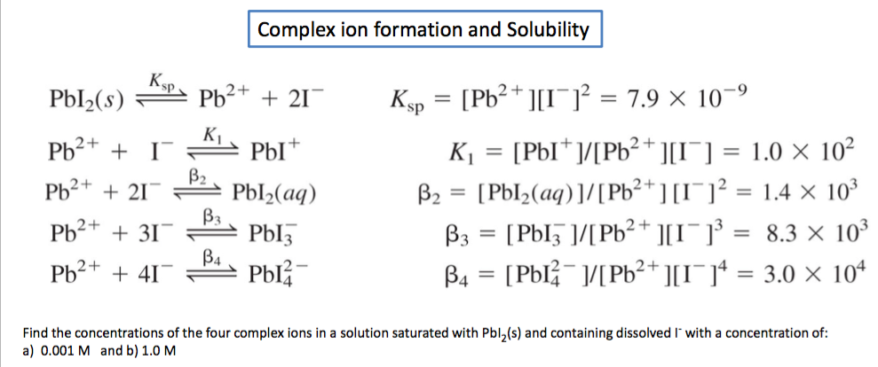 Solved Complex ion formation and Solubility PbI2(s)-ב Pb2+ + | Chegg.com