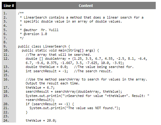 Solved Line # Content 2. 3. /** * Linear Search contains a | Chegg.com