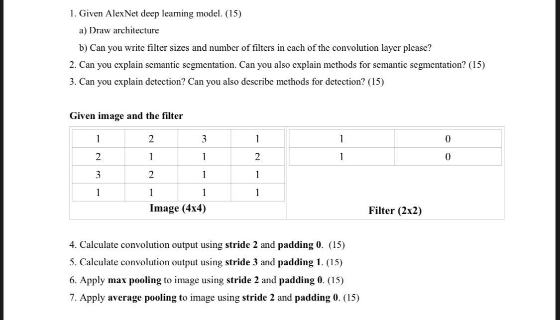 Solved 1. Given AlexNet deep learning model. (15) a) Draw | Chegg.com