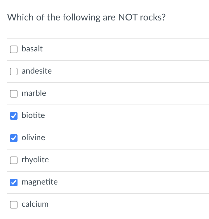 Solved Which Of The Following Are NOT Rocks? Basalt Andesite | Chegg.com