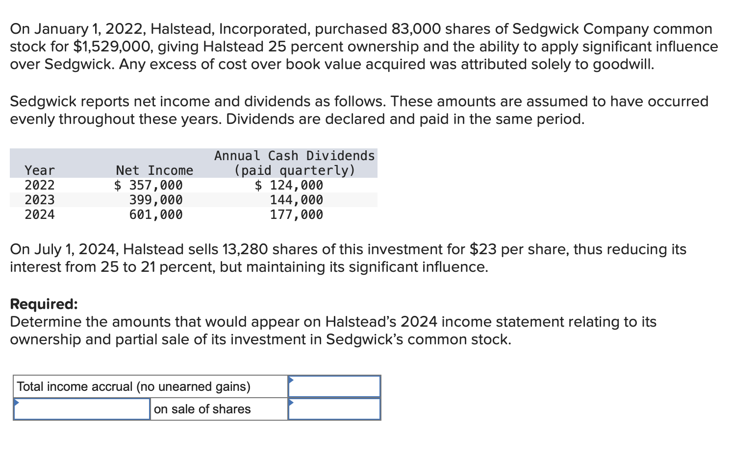 On January 1, 2022, Halstead, Incorporated, purchased