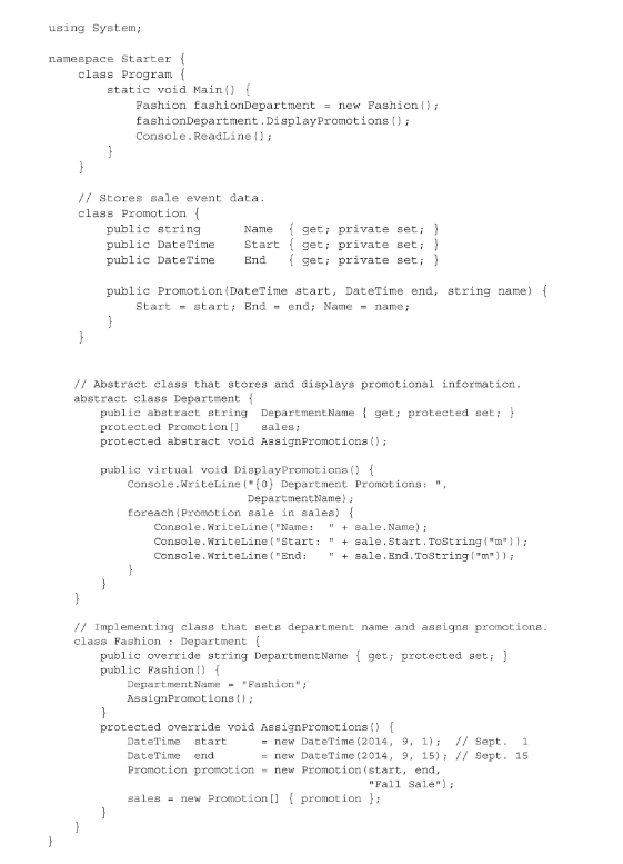 Solved In C, create a class named Department and a Fashion