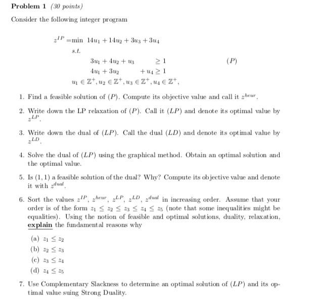 Problem 1 (30 points) Consider the following integer | Chegg.com