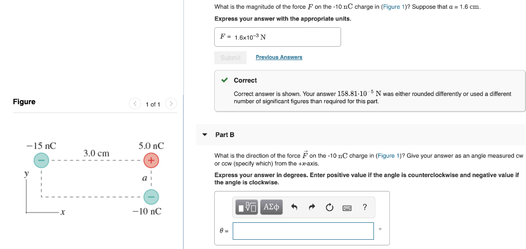 Solved What is the magnitude of the force F on the -10 nC | Chegg.com