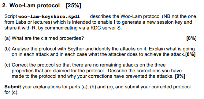 Solved Script woo-lam-keyshare.spdl describes the Woo-Lam | Chegg.com
