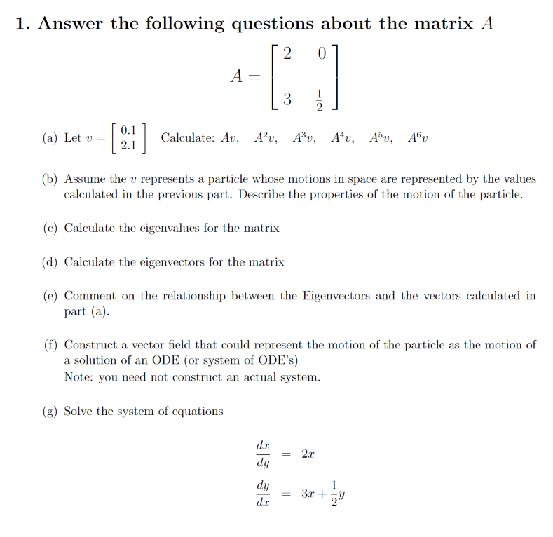 Answer the following questions about the matrix A | Chegg.com