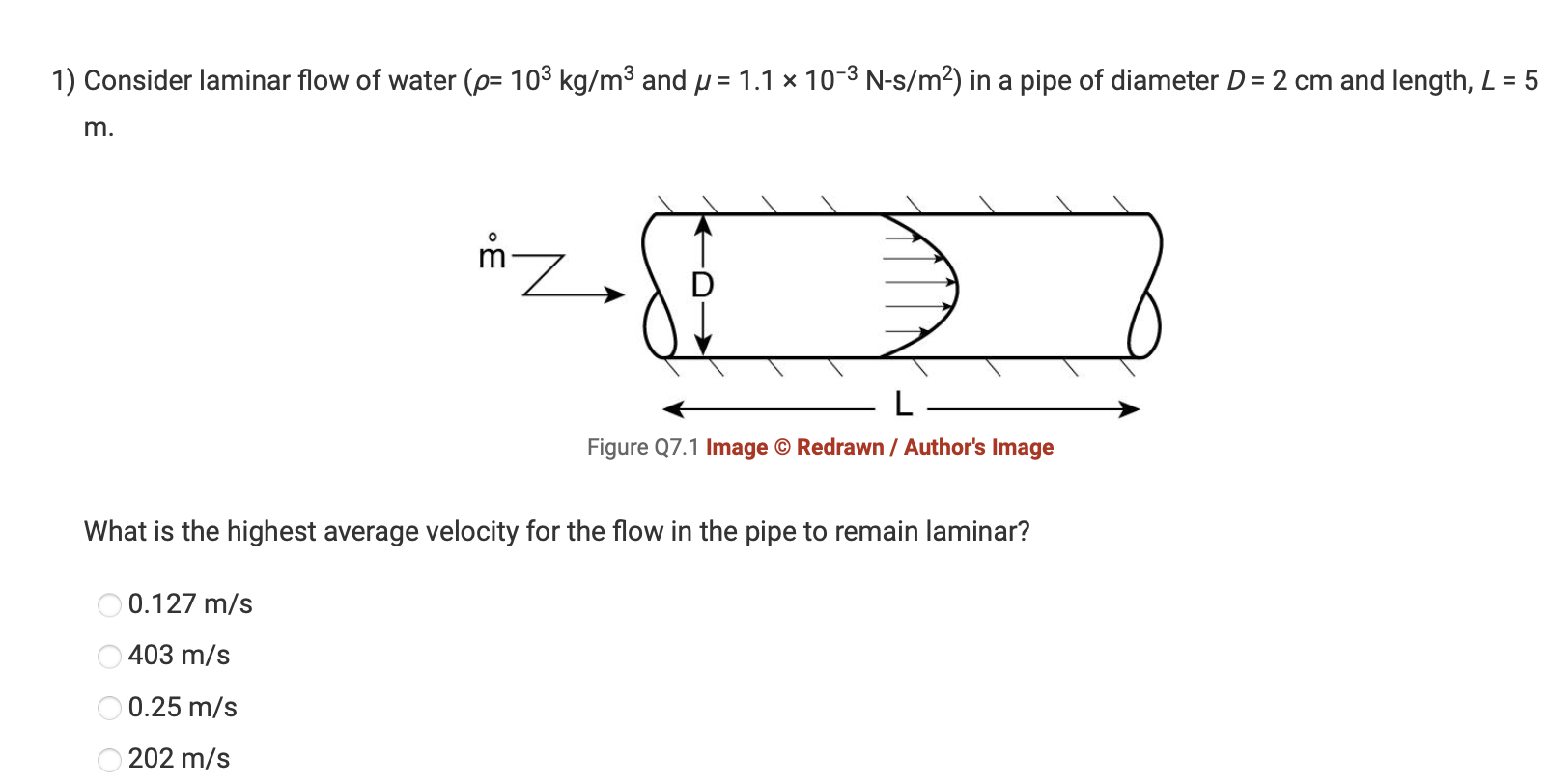 Solved 1) Consider Laminar Flow Of Water (p= 10³ Kg/m³ And μ | Chegg.com