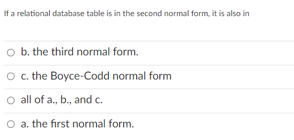 Solved If a relational database table is in the second | Chegg.com