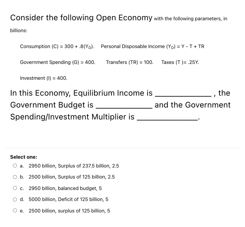 Solved Consider The Following Open Economy With The | Chegg.com