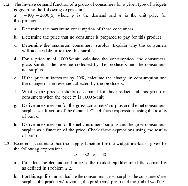 Solved 2.2 The inverse demand function of a group of