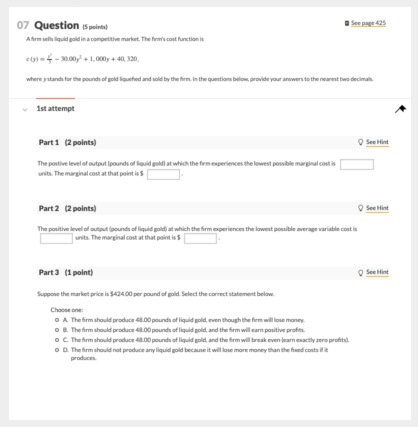 Solved See page 425 07 Question (5 points) A firm sells | Chegg.com
