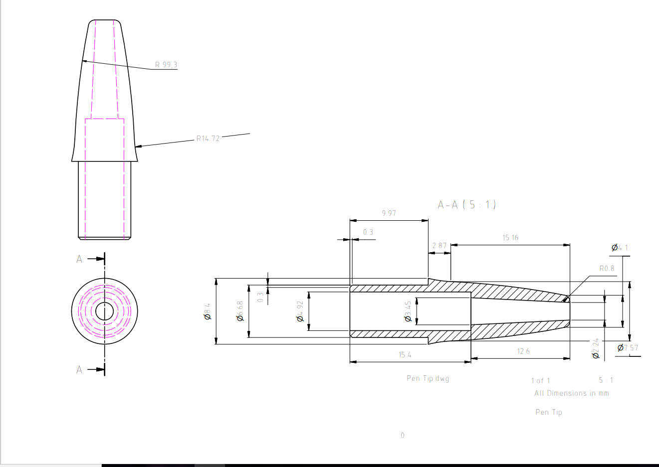 Solved Can somebody create a pen tip model from this drawing | Chegg.com