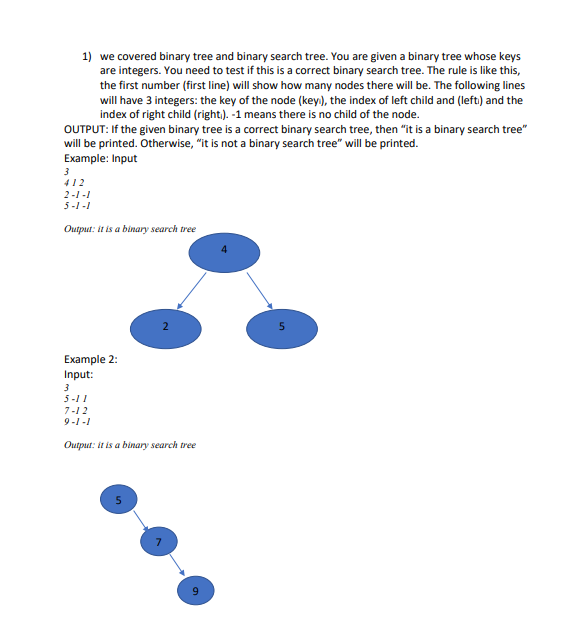 Solved 1) we covered binary tree and binary search tree. You | Chegg.com