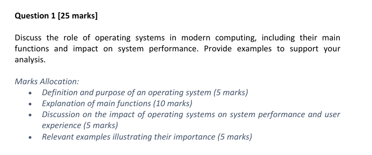 Solved Question 1 [25 ﻿marks]Discuss the role of operating | Chegg.com