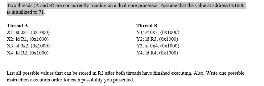 Solved Two Threads (A And B) Are Concurrently Running On A | Chegg.com