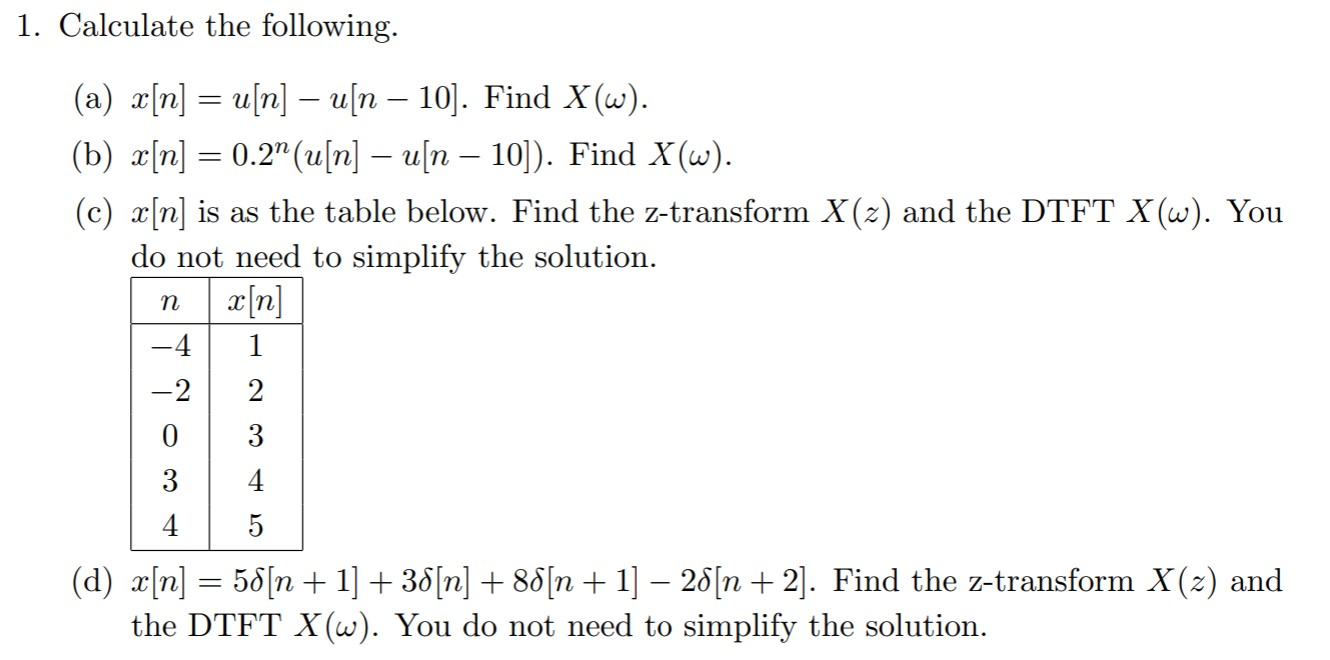 Solved 1 Calculate The Following A X N U N U N Chegg Com