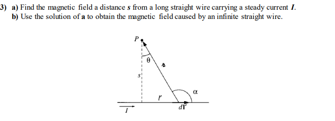 Solved 3) a) Find the magnetic field a distance s from a | Chegg.com