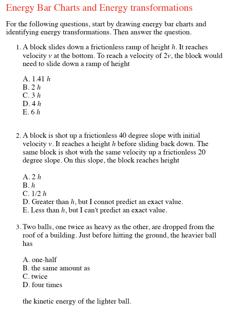 Energy Bar Charts Physics Worksheet Answers 6067